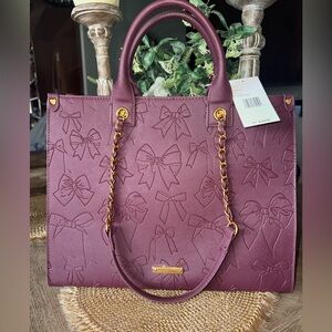 NWT Betsey Johnson Cherry Bow -Embossed Leather Tote w/ Pouch. Statement Piece 💖